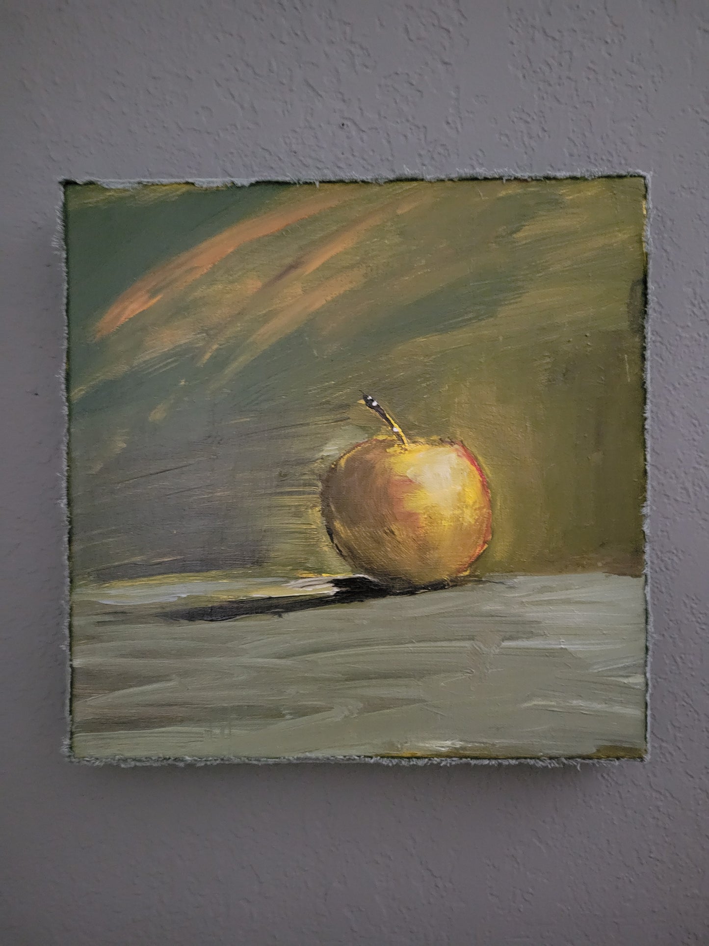 Original canvas painting wrapped in raw edged velvet.
